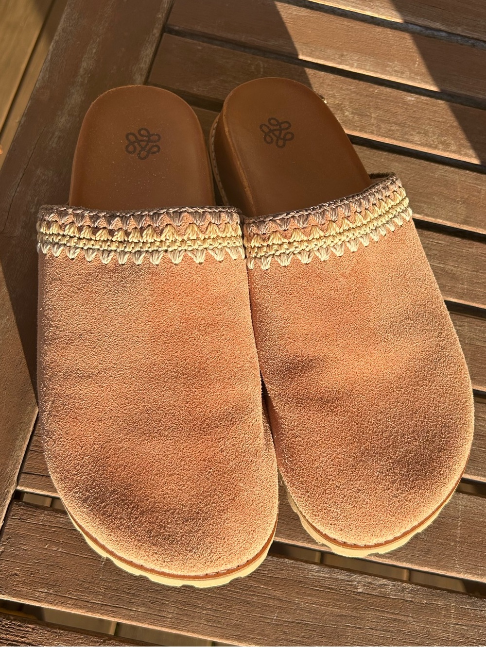 The Sak Women's Suede Slip-On Mules in Tan with Braided Trim
